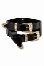 Black Leather Corset Belt with Gold Hardware