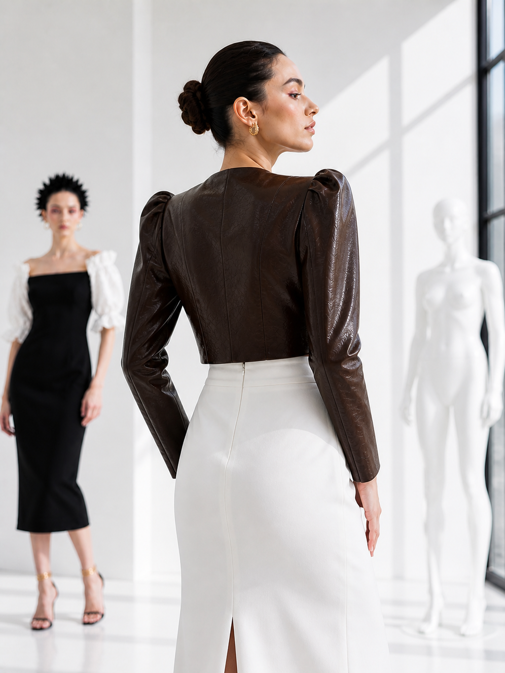 Architectural Cropped Leather Jacket