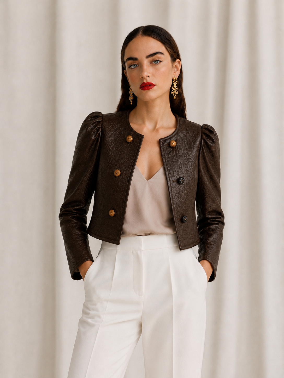 Architectural Cropped Leather Jacket