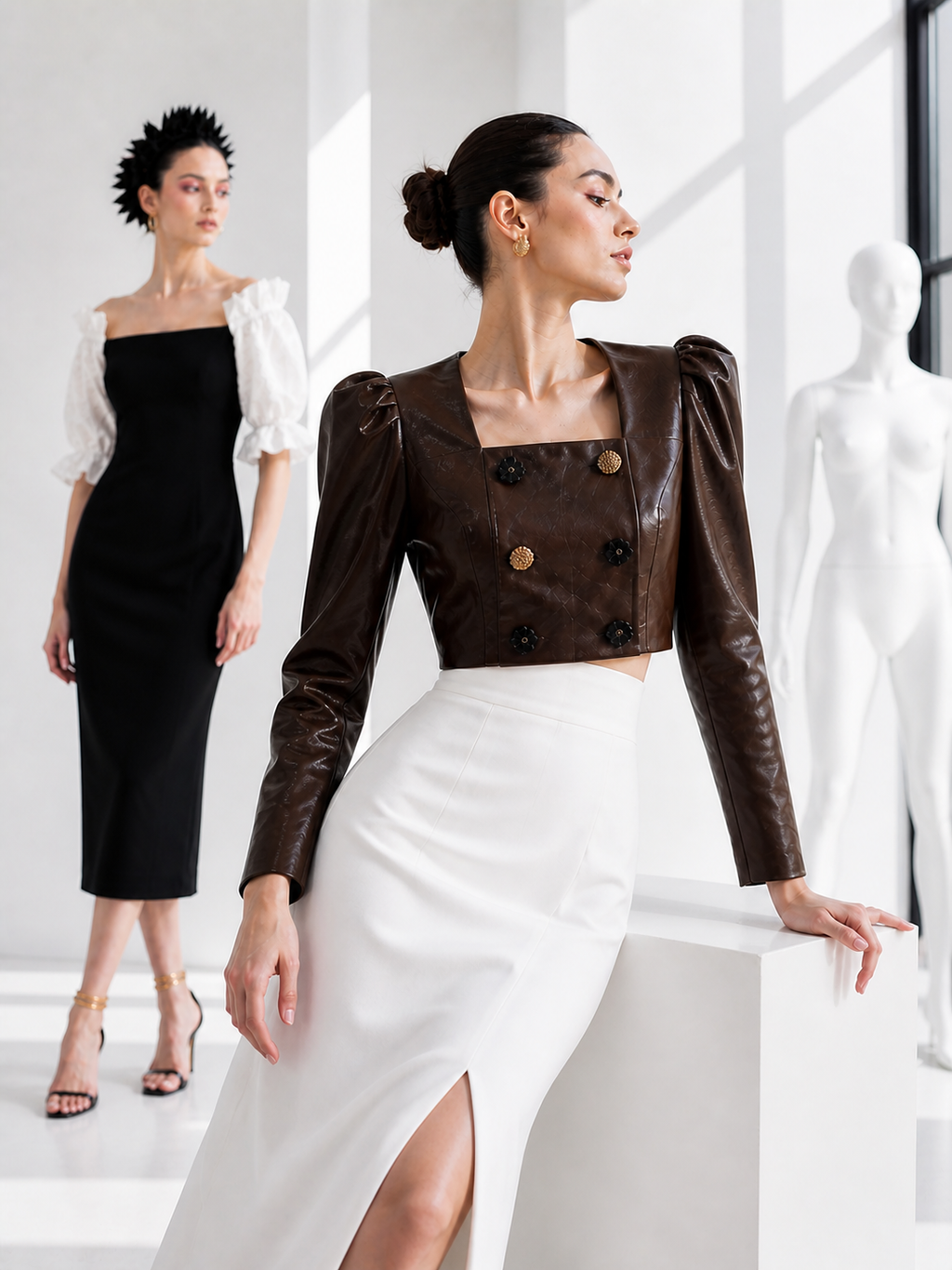 Architectural Cropped Leather Jacket