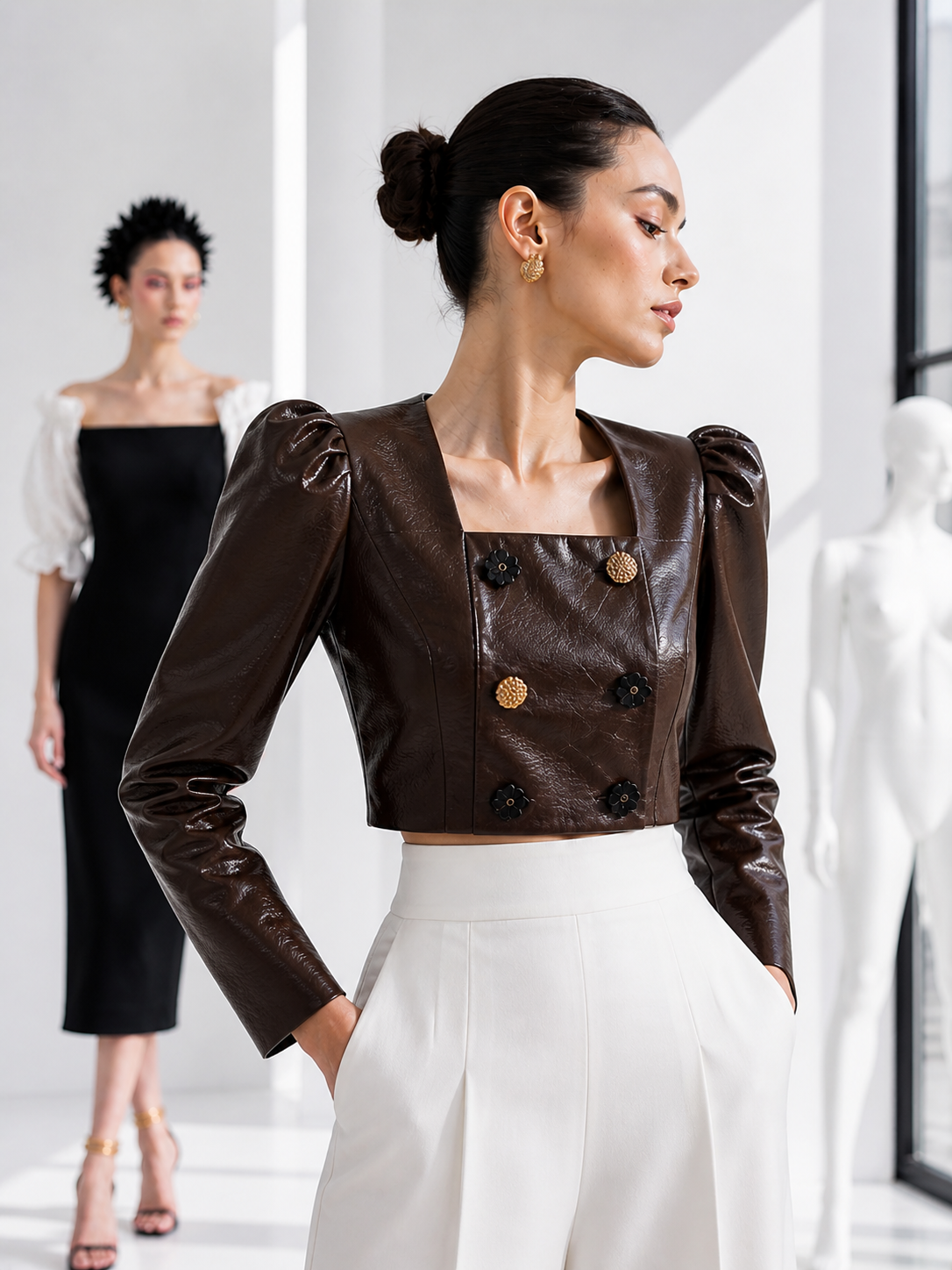 Architectural Cropped Leather Jacket