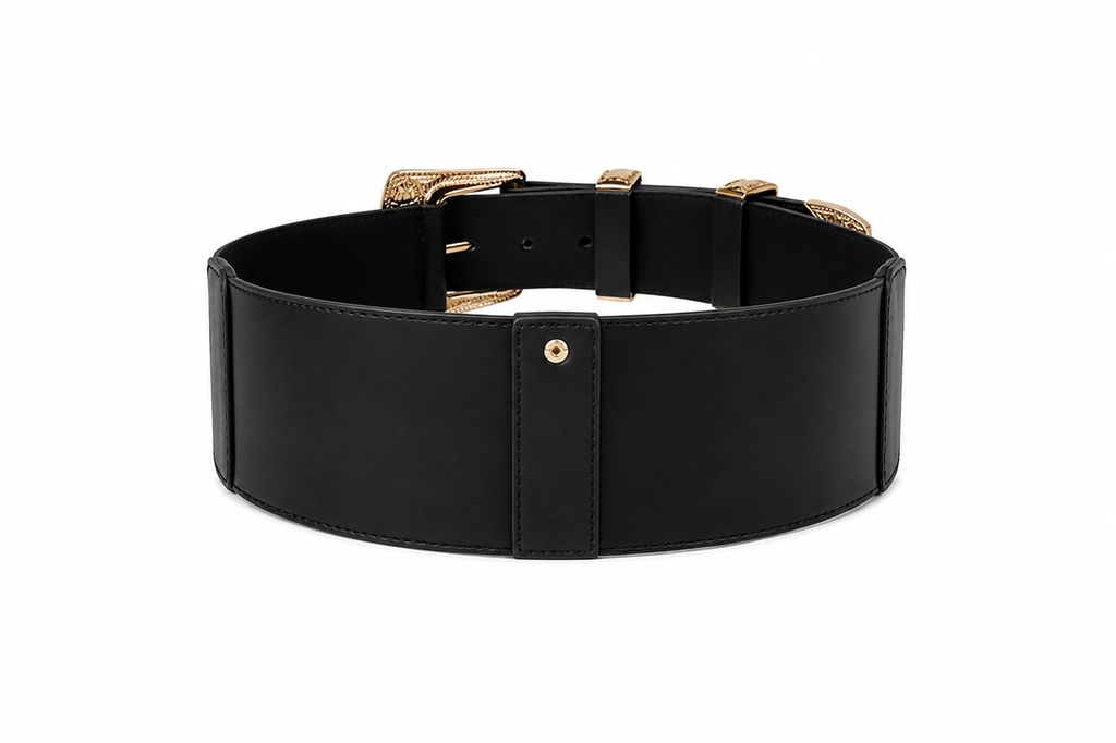 Black Leather Corset Belt with Gold Hardware