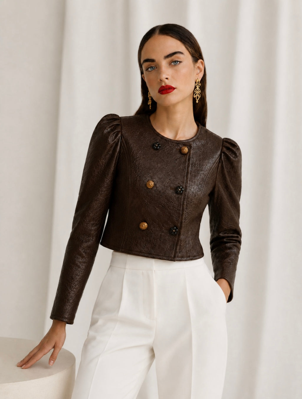 Architectural Cropped Leather Jacket