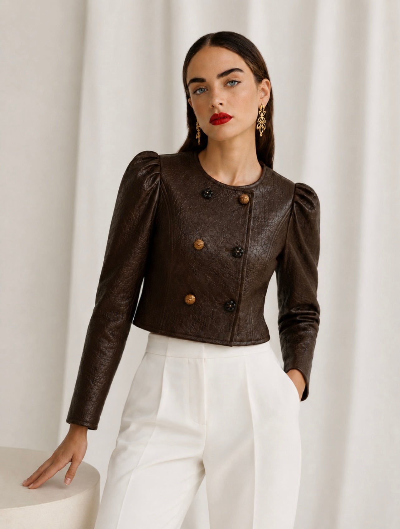 Architectural Cropped Leather Jacket