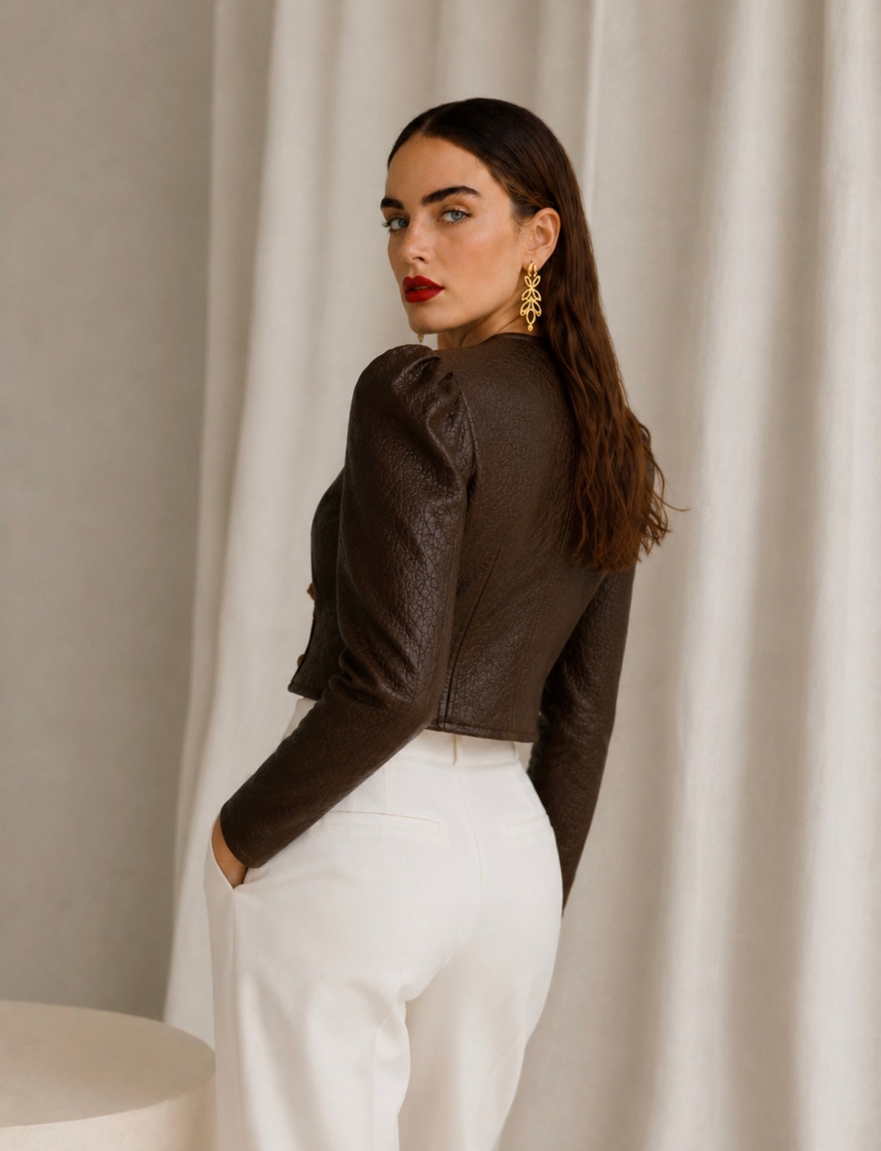 Architectural Cropped Leather Jacket