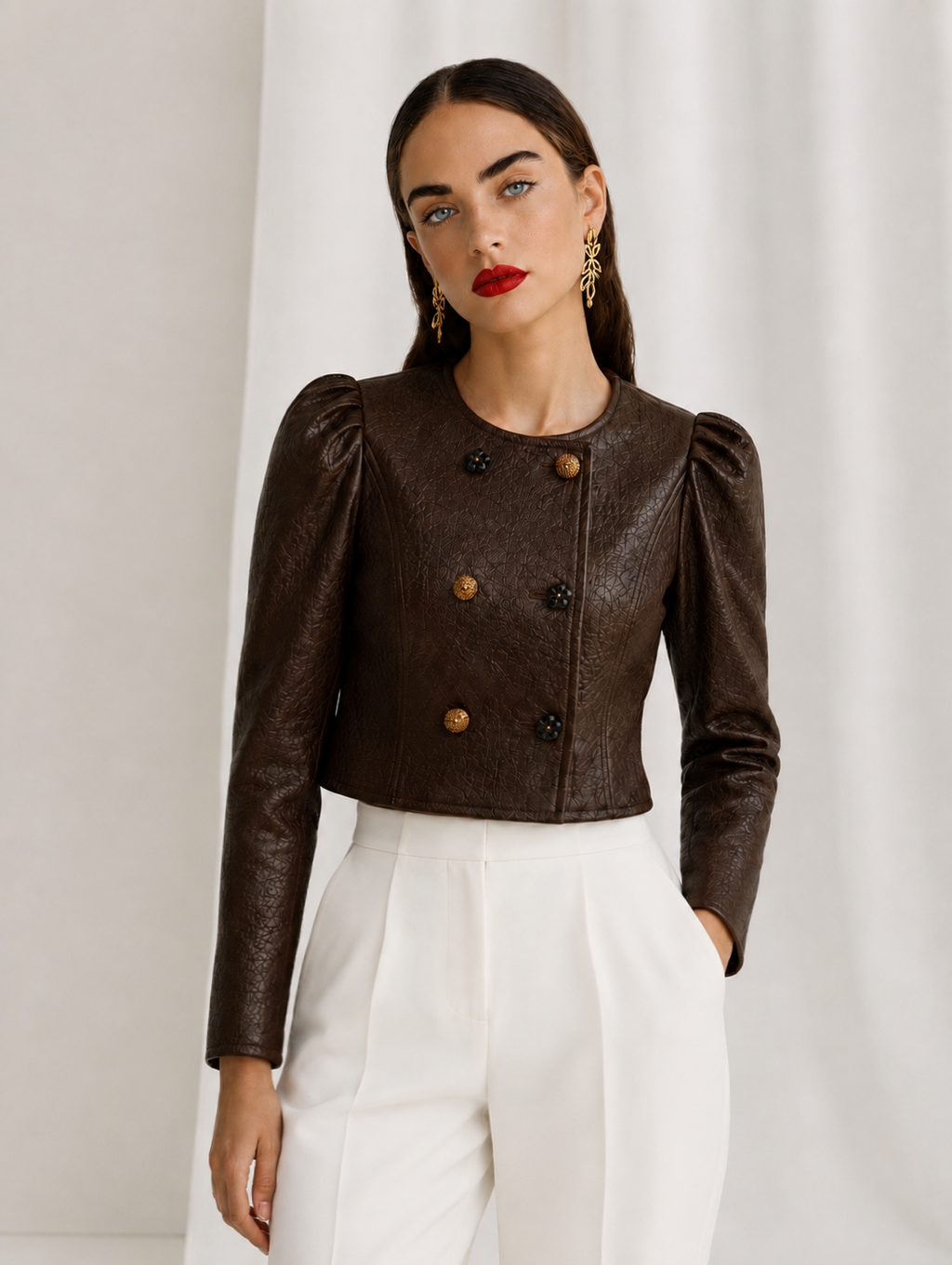 Architectural Cropped Leather Jacket